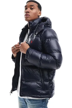 Ralph Lauren – Hochglänzende Daunen-Pufferjacke in mit abnehmbarer Kapuze