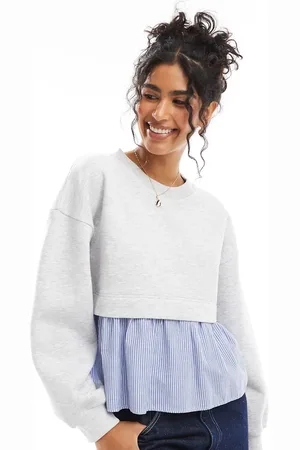 ASOS – Sweatshirt in meliertem Eisgrau mit gestreiftem Schößchensaum