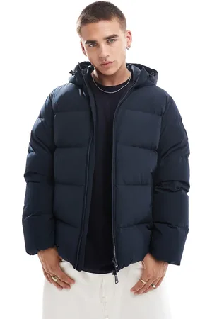Tommy Hilfiger – Marineblaue Daunenjacke mit Kapuze