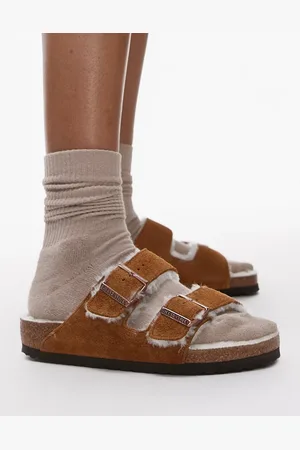 Birkenstock – Arizona – Unisex-Sandalen aus Wildleder in Nerzbraun mit Wollfutter