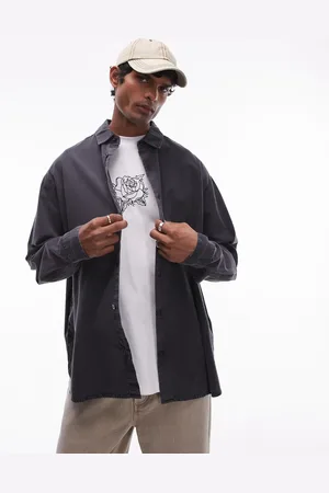 Topman – Langärmliges Oversize-Hemd in verwaschenem Anthrazit
