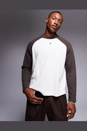 ASOS – Langärmliges, kastiges Oversize-Shirt in Creme und mit Raglan-Ärmeln in Braun