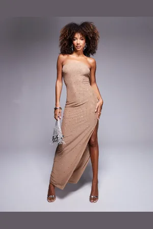 Jaded Rose – Trägerloses Midaxi-Kleid in Taupe mit Hotfix-Details