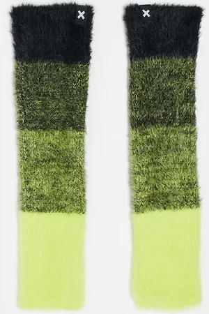 COLLUSION Unisex – Flauschige, gestrickte Armstulpen mit Farbverlauf in Neongelb