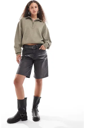Dickies – Saisonaler Oversize-Pullover mit Viertelreißverschluss in Khakigrün