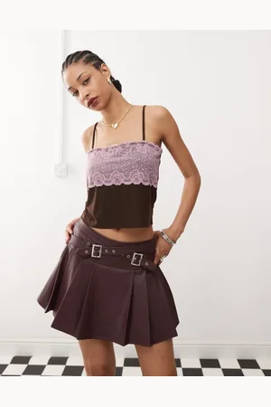 COLLUSION – Camisole aus Netzstoff in mit eckigem Ausschnitt, schmalen Trägern und Spitze in Rosa