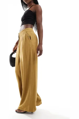 ASOS – Elegante, weit geschnittene Hose in Olivgrün mit hohem Bund, Ziernaht und Leinenanteil