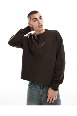 ASOS – Langärmliges, kastiges Oversize-Shirt in mit Henley-Ausschnitt und Waffelstruktur