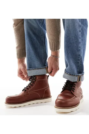 ASOS – Schnürstiefel aus braunem Leder mit Kontrastsohle