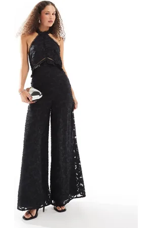 ASOS – Neckholder-Jumpsuit aus Jacquard in mit weitem Bein