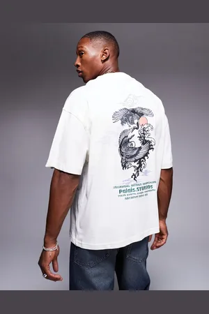 River Island – T-Shirt in mit japanischem Kranich-Print auf dem Rücken