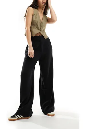 ASOS – Elegante, weit geschnittene Hose in mit hohem Bund, Ziernaht und Leinenanteil