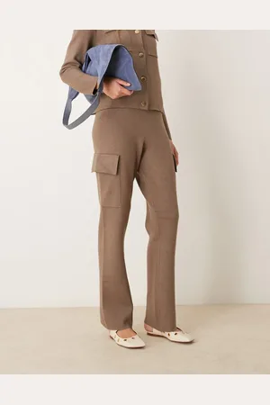 VILA – Hochwertige, strukturierte Strickhose in Taupe, Kombiteil
