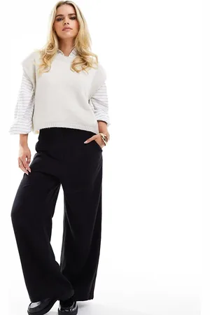 ASOS ASOS DESIGN Petite – Elegante, weit geschnittene Hose in mit hohem Bund, Ziernaht und Leinenanteil