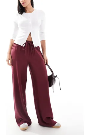 ASOS – Elegante, weiche Schlupfhose in Burgunderrot mit weitem Bein
