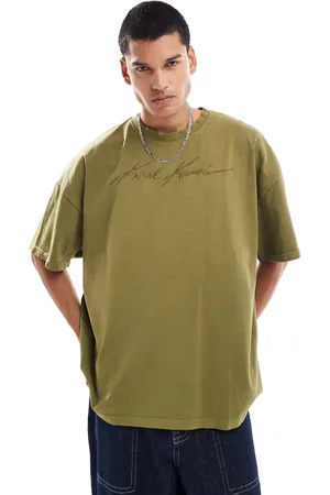 Karl Kani – Kastiges T-Shirt in Olivgrün mit Autogramm
