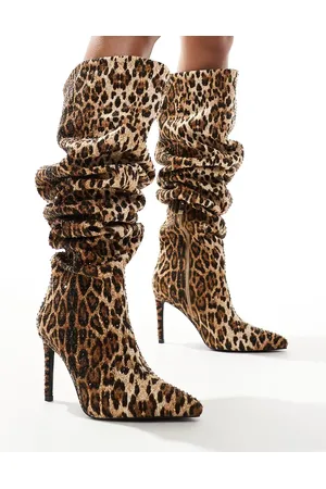 AZALEA WANG – Adventurous – Overknee-Stiefel mit Leopardenmuster und Verzierung