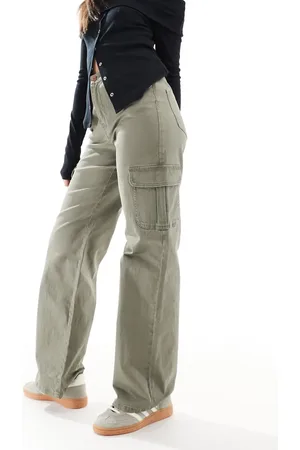VERO MODA – Cargohose in Efeugrün mit weitem Bein