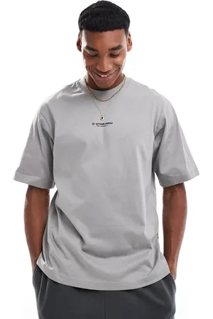 G-Star – Oversize-T-Shirt in Schiefergrau mit mittigem Logo-Print auf der Brust