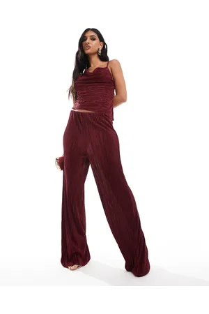 ASOS – Weit geschnittene Plissee-Hose in Burgunderrot mit hohem Bund, Kombiteil