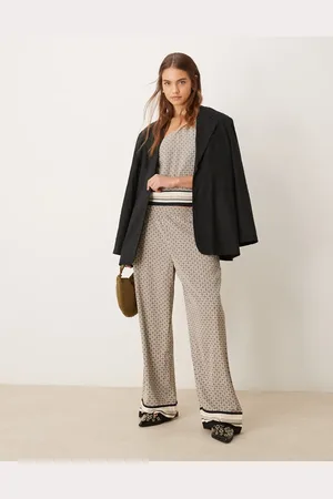 Abercrombie & Fitch – Satinhose mit Print in und Weiß, Kombiteil