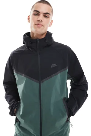 Nike – Tech – Jacke aus Webstoff in Dunkelgrün und Schwarz mit Reißverschluss