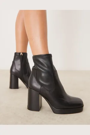 Aldo – Seraphica – Socken-Stiefeletten aus schwarzem Leder mit Plateausohle
