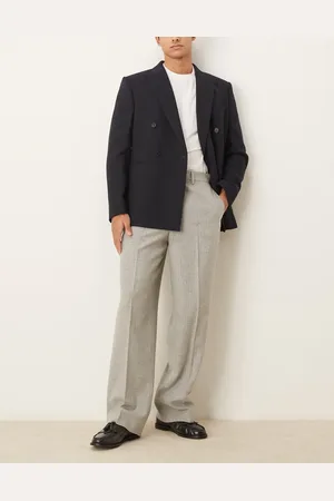 ASOS – Elegante Wollmix-Hose in Hellgrau mit weitem Bein und Nadelstreifen