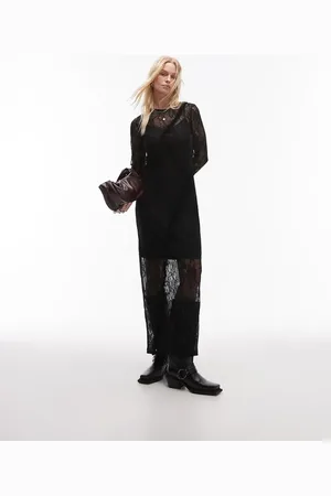 Topshop – Langärmliges Maxikleid aus Spitze in mit Rüschen