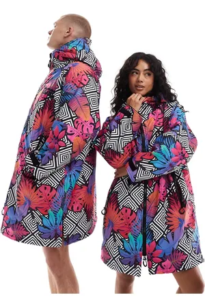 OOSC – Big Poppa – Bademantel fürs Umziehen am Strand in , Blau und Lila mit schwarzem Sherpa-Fleece