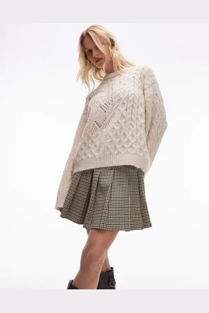 Topshop – Mini-Faltenrock mit niedrigem Bund und kariertem Hahnentrittmuster