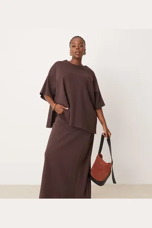 ASOS Curve – Gerade geschnittener Maxirock aus hochwertigem, schwerem Struktur-Jersey in Schokobraun, Kombiteil