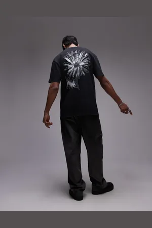 Topman – Hochwertiges Oversize-T-Shirt in verwaschenem mit linearem Blumenprint und Stickerei auf Vorder- und Rückseite