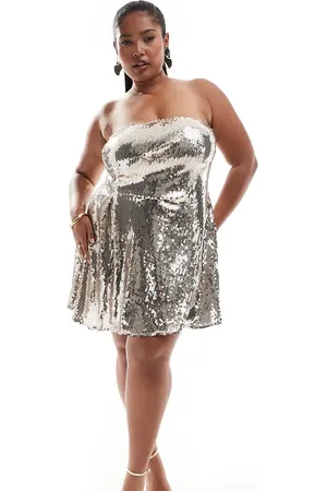 ASOS ASOS DESIGN Curve – Trägerloses, transparentes Minikleid in mit Paillettenbesatz