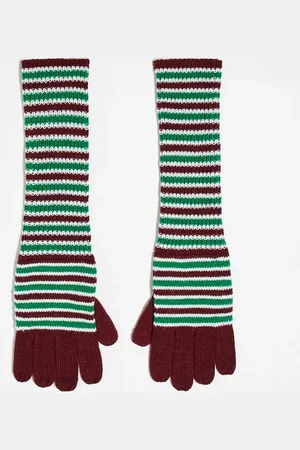 Reclaimed – Gestreifte Unisex-Handschuhe in Burgunderrot und Grün