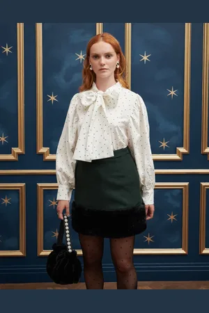 Sister Jane – Gepunktetes Oberteil in Creme mit Oversize-Schleife, Kombiteil