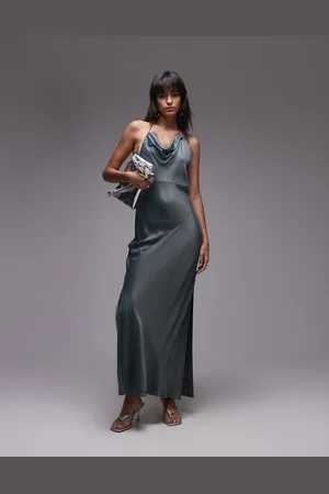 Topshop – Drapiertes Maxikleid für besondere Anlässe in Petrolblau mit Neckholder