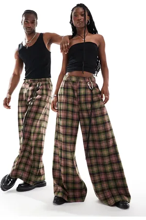 COLLUSION Unisex – Hose mit gebürstetem Karomuster und weitem Bein