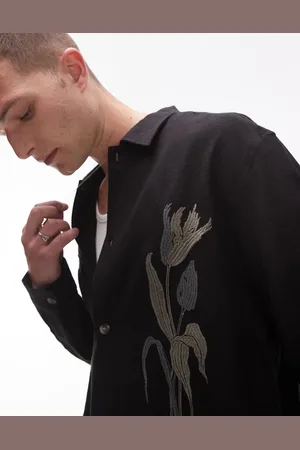 Topman – Langärmliges Hemd in mit bestickter Vorderseite