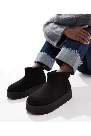 Pull&Bear – Kuschelige Ankle-Boots in mit Plateausohle