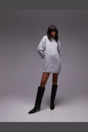 Topshop – Oversize-Minikleid aus Strick in mit Rundhalsausschnitt und sichtbaren Nähten