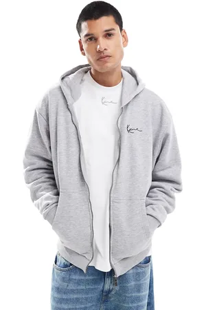 Karl Kani – Basic-Kapuzenjacke in Aschgrau mit Reißverschluss und Schriftzug-Logo, Kombiteil