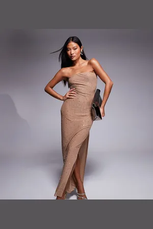 Jaded Rose – Trägerloses Minikleid in Taupe mit Hotfix-Details