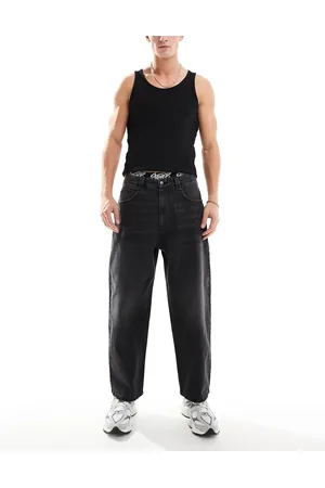 Pull&Bear – Skater-Jeans in verwaschenem mit „Stwd“-Schriftzug auf Taillenbund