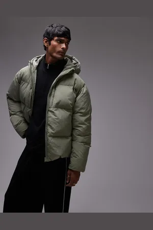 Topman – Strukturierte Pufferjacke in Salbeigrün mit Kapuze
