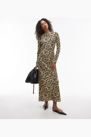 Topshop – Maxikleid mit Schlitzausschnitt und verschwommenem Blumenmuster in