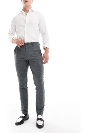 JJ – Elegante Hose in meliertem mit schmalem Schnitt und Fischgrätmuster