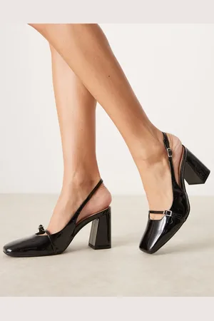 New Look – Mary-Jane-Absatzschuhe in schwarzer Lackoptik mit Fersenriemen