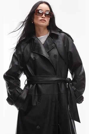 Topshop – Trenchcoat aus strukturiertem Kunstleder in