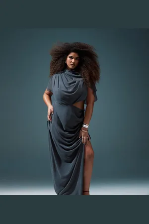 ASOS ASOS DESIGN Curve – Drapiertes Maxikleid in Anthrazit mit Flügelärmeln und Zierausschnitt